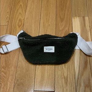 Octobre sezane Black Sherpa Fanny Pack with White Strap